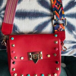 Borse in Pelle Made in Italy Genuine Leather Red Cross Body Boho Beaded Bag